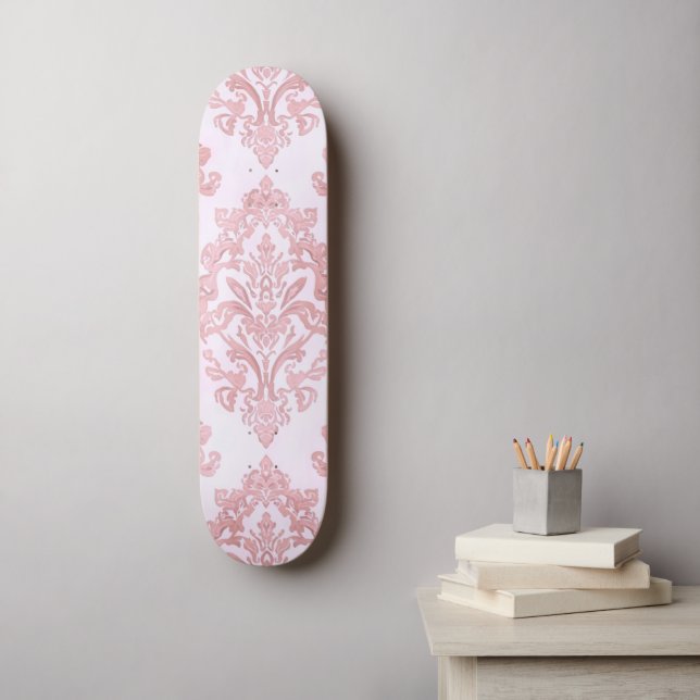 Skate Pretty in Pink Victorian Damask Watercolor Pattern (Arte de parede)