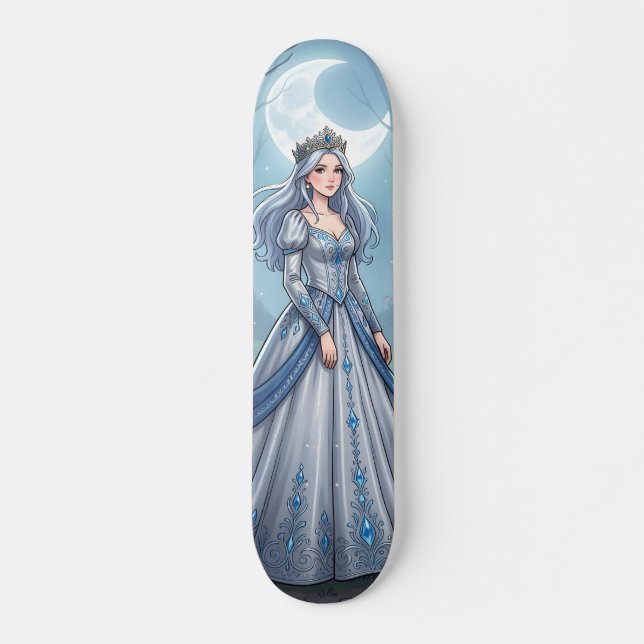 Skate Princesa azul prateada na floresta (Frente)
