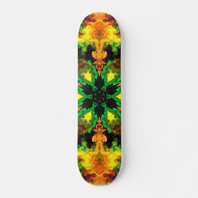 Skate Psicodélica Flor de Hipópio Verde Laranja e Amarel (Frente)