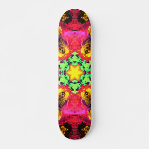 Skate Psicodélica Flor Hipopótamo Rosa Amarelo e Verde