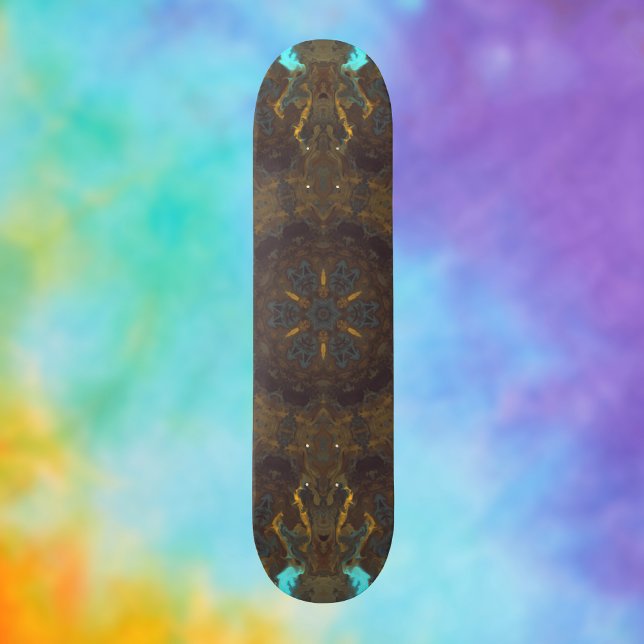 Skate Psicodélico Azul Hippie Dourado e Vermelho Escuro (Criador carregado)