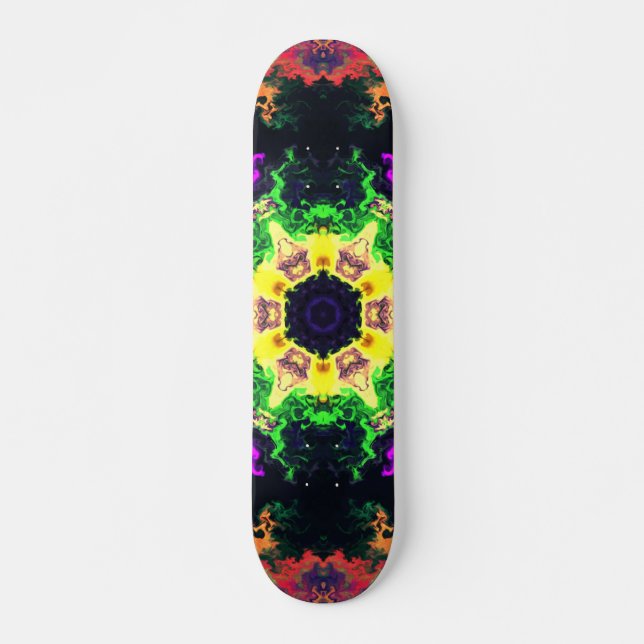 Skate Psicodélico Mandala Flor Verde Roxo e Amarelo (Frente)