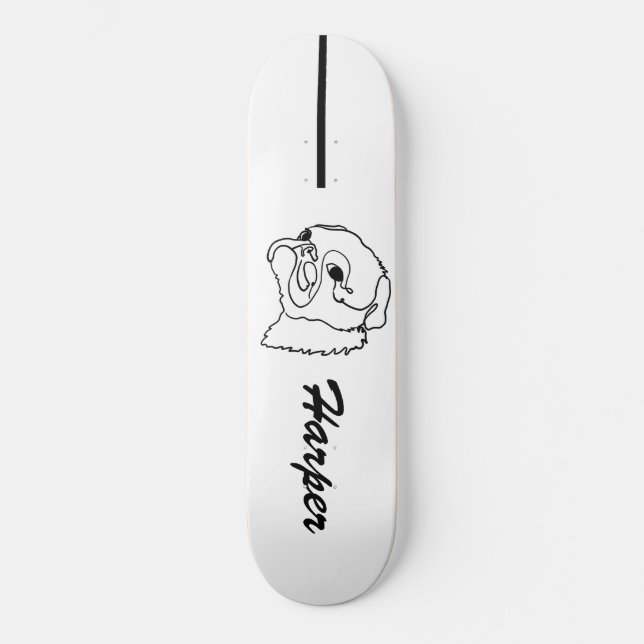 Skate Pug de Arte de Linha Personalizável (Frente)