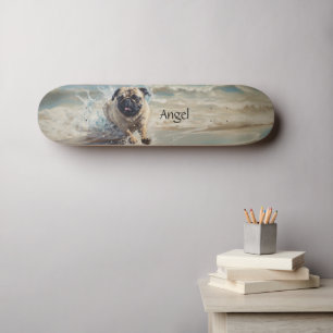 Skate Pug Feliz na Praia personalizável
