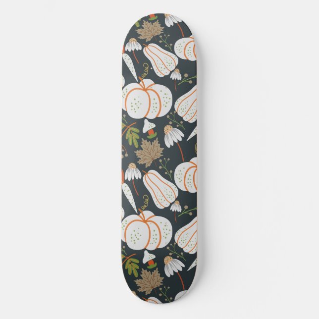Skate Pumpkin sem costura padrão floral preto e branco (Frente)