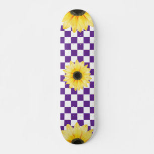 Skate púrpura e branca xadrez e girassol