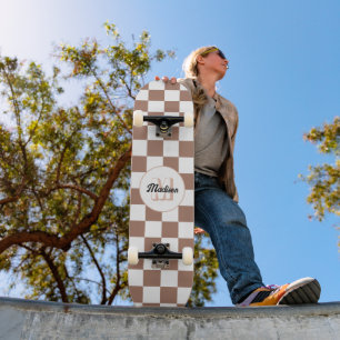 Skate Quadrados xadrez marrom mocha branco Monograma ret