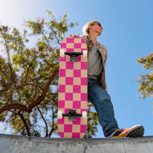 Skate Quadrados xadrez pêssego rosa quente geométrico re