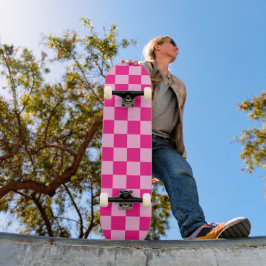 Skate Quadrados xadrez rosa quente claro geométrico retr