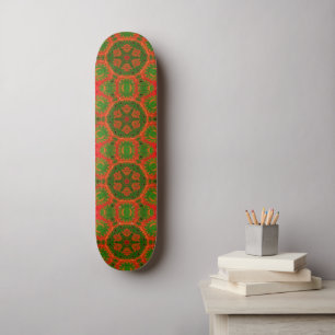 Skate Quadro de bordo laranja e caleidoscópio verde