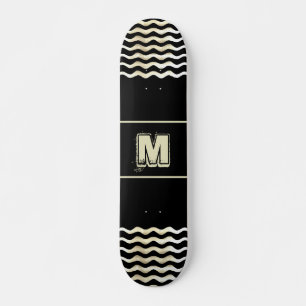 Skate Quadro de bordo monográfico com ondas em preto