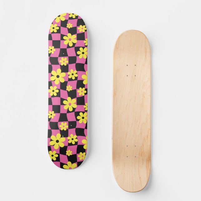 Skate Quadro de controlo do Groovy Daisy Floral, Y2K 90s (Frente)
