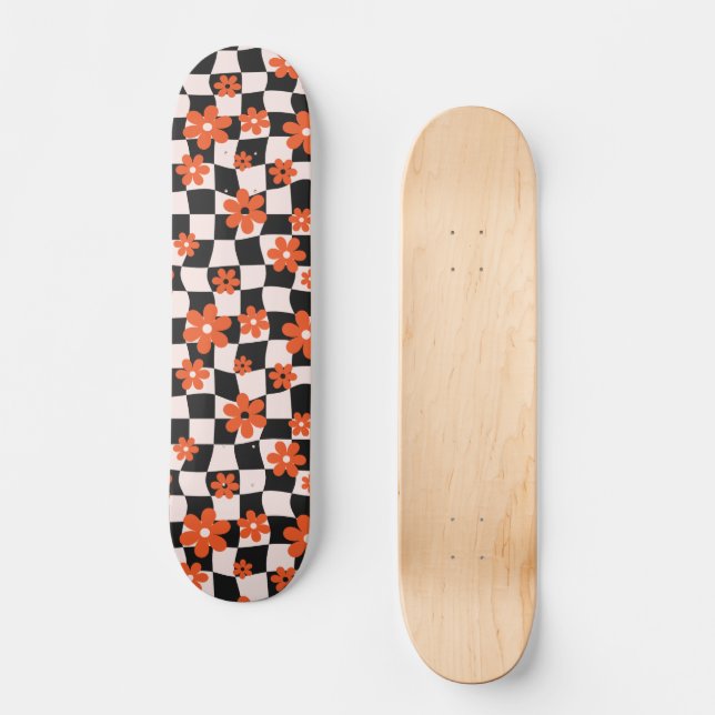 Skate Quadro de controlo do Groovy Daisy Floral, Y2K 90s (Frente)