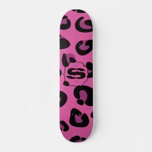 Skate Quadro Escolar Antigo Leopardo Negro Rosa Cheetah