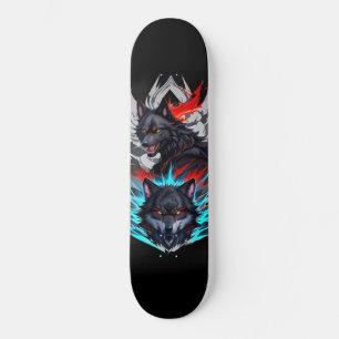 Skate Quadro negro com Design de lobos