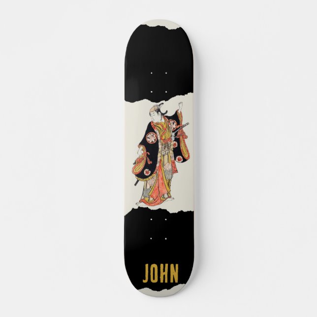 Skate Quadro negro Samurai japonês (Frente)