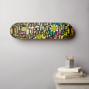 Skate Quadro Verde Amarelo Emoji Sarcastico