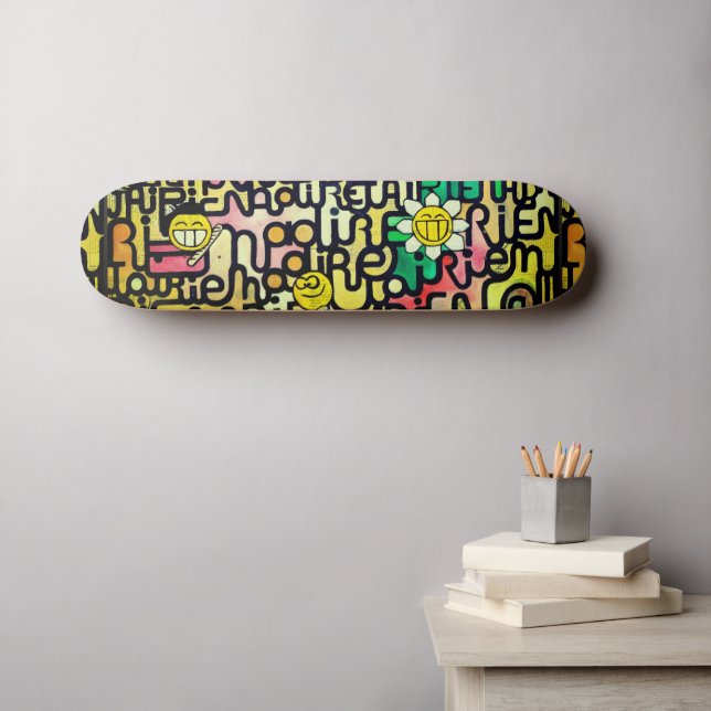 Skate Quadro Verde Amarelo Emoji Sarcastico (Arte de parede (Horz))