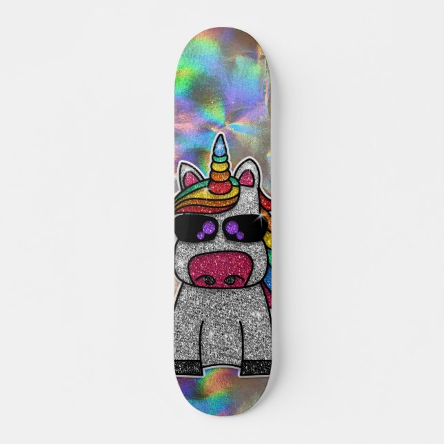 Skate Rainbow Glitter Unicorn Sparkly Chrome Holographic (Frente)