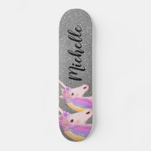 Skate Rainbow Unicorns Girly Silver Glitter Personalizad