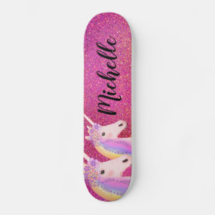 Skate Rainbow Unicorns Pink Glitter Sparkle Personalizad