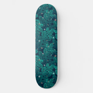 Skate Ramos de Pinheiro Azul com Flocos de Neve Brancos
