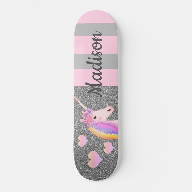 Skate Raparigas Glitter do Unicórnio Rosa, Silver, Perso (Frente)