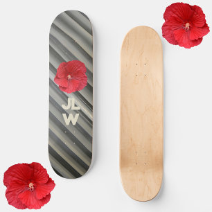 Skate Red Hibiscus Modern Smokey Cinzas Stripes