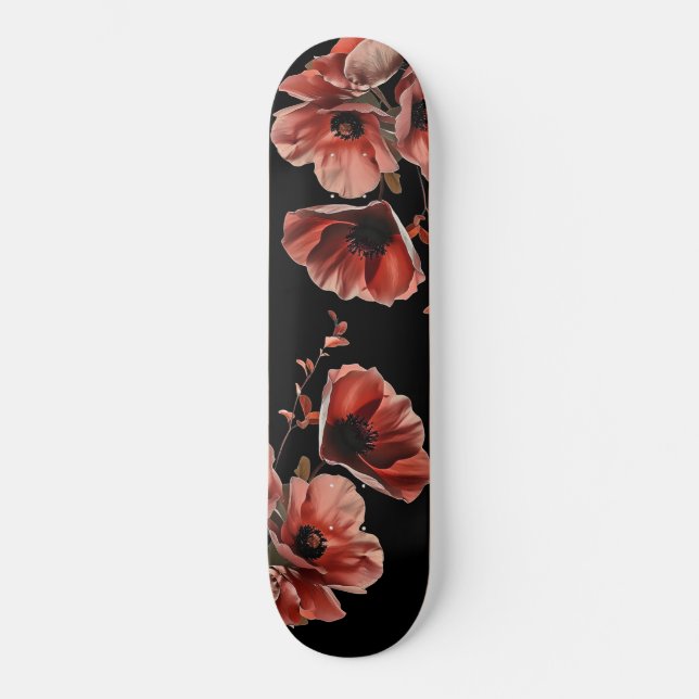 Skate Red Poppy Flowers Black (Frente)