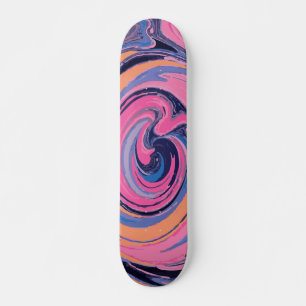 Skate Redemoinho de tinta abstrato rosa, azul e laranja
