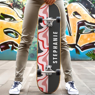 Skate Redemoinho Mármore Abstrato Moderno Retro Preto e 