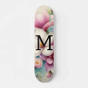 Skate Renda monograma flores de magnólia rosa roxo