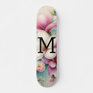 Skate Renda monograma flores de magnólia rosa roxo 