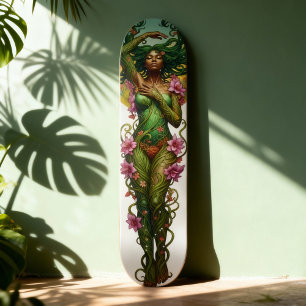 Skate Retrato da Mulher Negra Surreal Floral