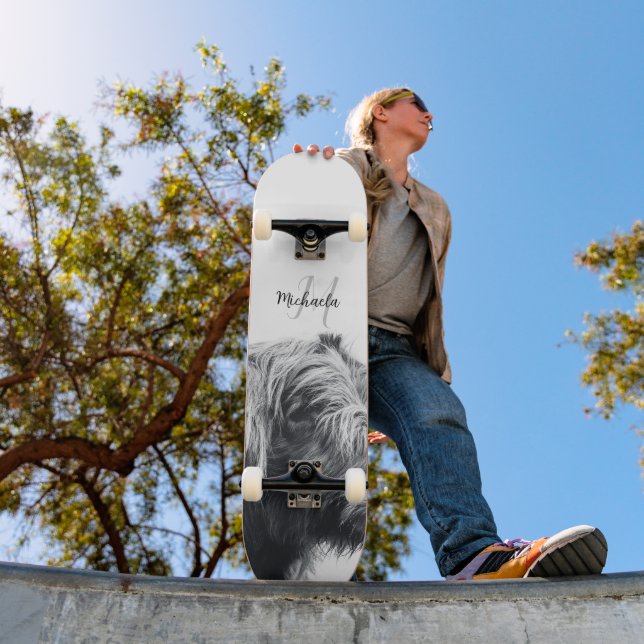 Skate Retrato da vaca em terras altas monograma inicial  (Ao ar livre 1)