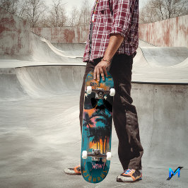 Skate Retrato Tropical Retro com Vibrações de Pop Art -
