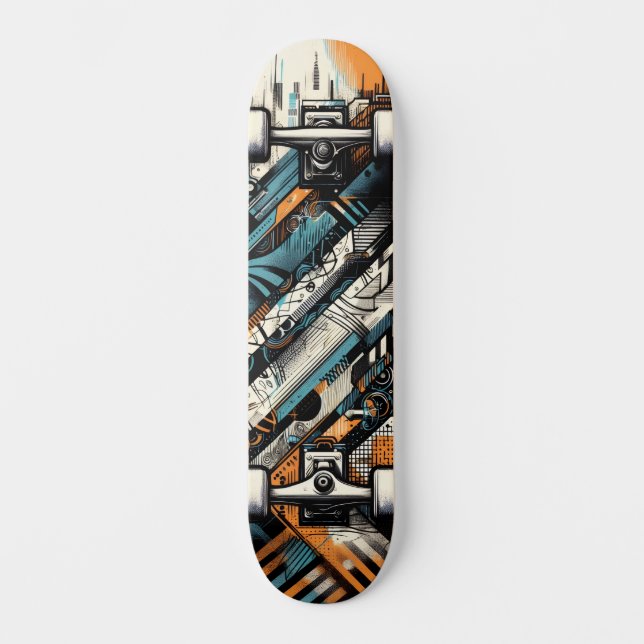 Skate Retro-Futurista de Arte de Rua Tech 4 (Frente)