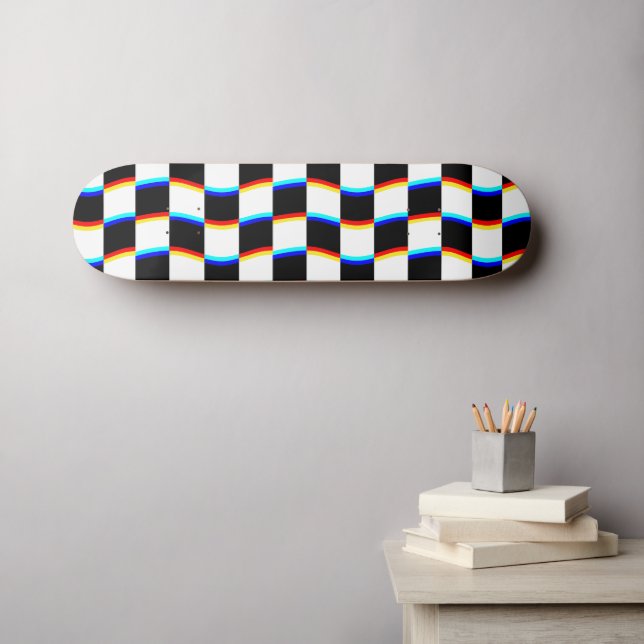 Skate Retro Preto Branco 3D Abberação Xadrez (Arte de parede (Horz))