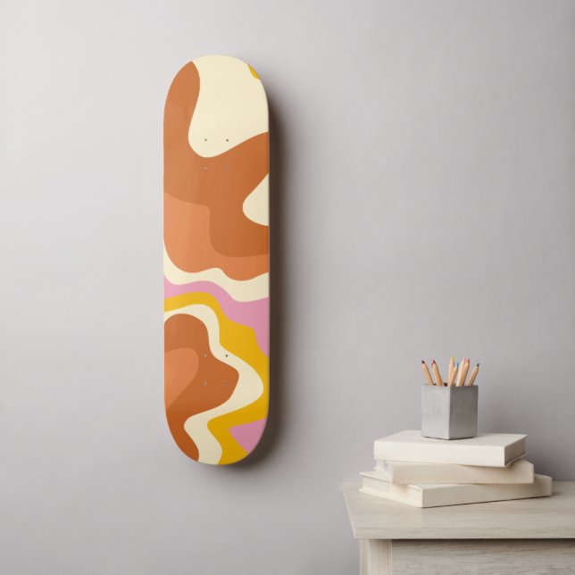 Skate Retro Roda Geométrica Boho 70s Peach & Brown (Arte de parede)