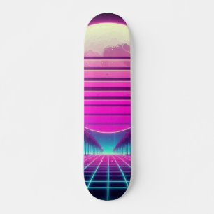 Skate retrô, sol neon dos anos 80