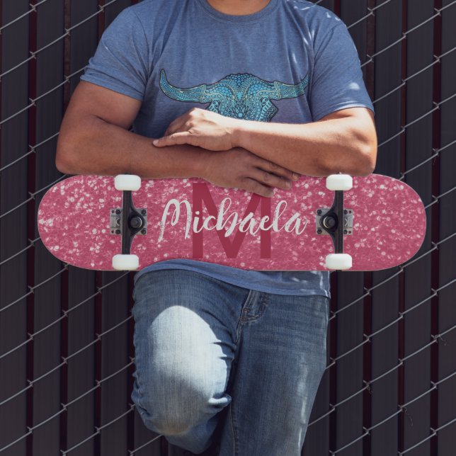 Skate Rosa claro monograma de rosa com brilho falso (Ao ar livre 3)