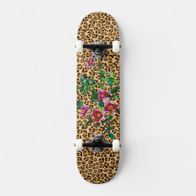 Skate Rosa de safra - impressão-leopardo (Frente)
