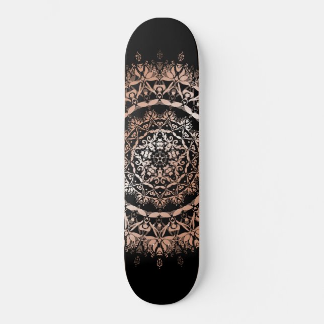 Skate Rosa Dourado Black Floral Mandala (Frente)