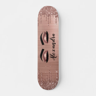 Skate Rosa Dourado Glitter Sparkle Eyelashes Monograma