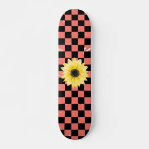 Skate rosa e preto Checado e girassol