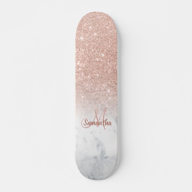 Skate Rosa gold glitter ombre marble chic adicione seu n (Frente)