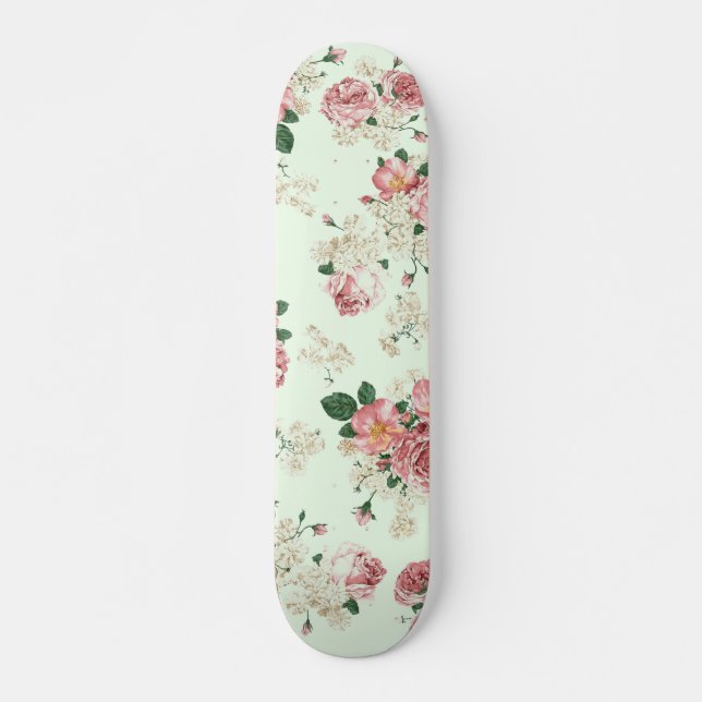 Skate Rosa na Floral Verde Vintage (Frente)