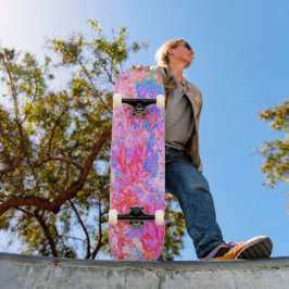 Skate Rosa Pastel e Vermelho com Paisagem de Hortênsia A