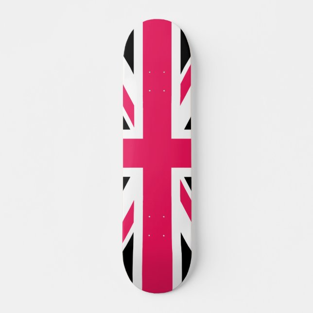 Skate Rosa quente do ~ de Union Jack preto e branco (Frente)