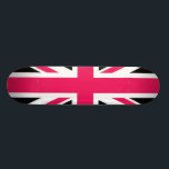 Skate Rosa quente do ~ de Union Jack preto e branco<br><div class="desc">Este Union Jack é costume colorido com rosa quente e preto.</div>